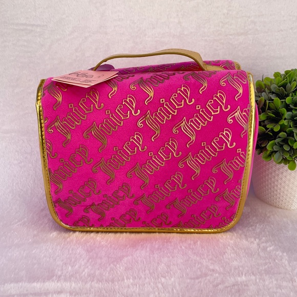 Juicy Couture Handbags - NEW Juicy Couture Hot Pink and Metallic‎ Gold Velour Makeup Bag Case